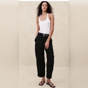 Banana Republic Mya Cotton Linen Cargo Pant Black Relaxed Fit Ankle 4